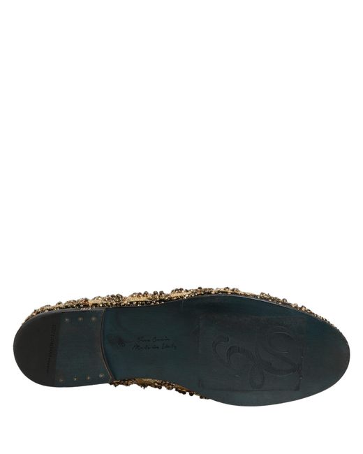 Dolce & Gabbana Gray Gold Sequin Embellished Dress Loafers Shoes for men