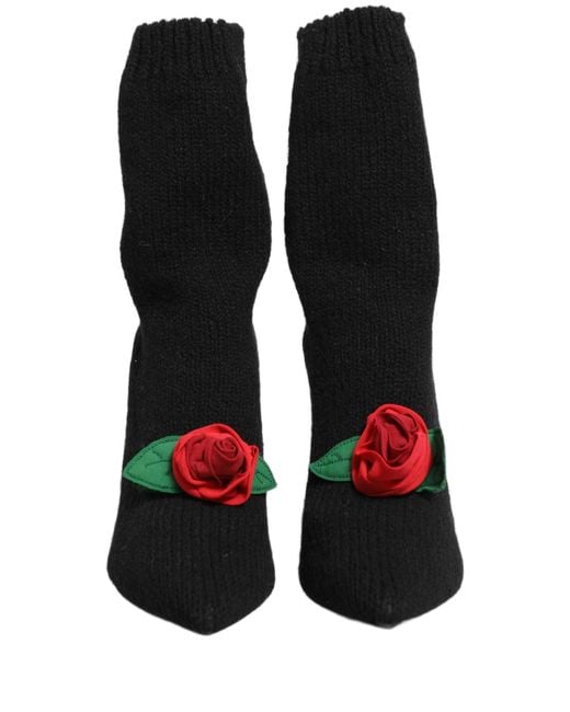 Dolce & Gabbana Red Stiletto Heels Mid Calf Boots Shoes Nylon Virgin Wool Eel