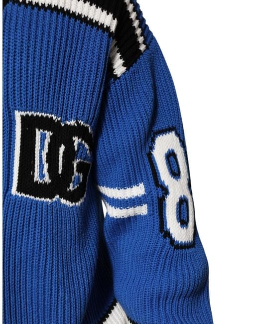 Dolce & Gabbana Black Blue Cotton Logo Patch Ribbed Knit Cardigan Sweater for men