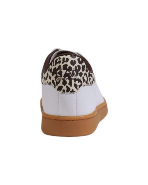 EA7 White Beige Leather Low Top Sneakers