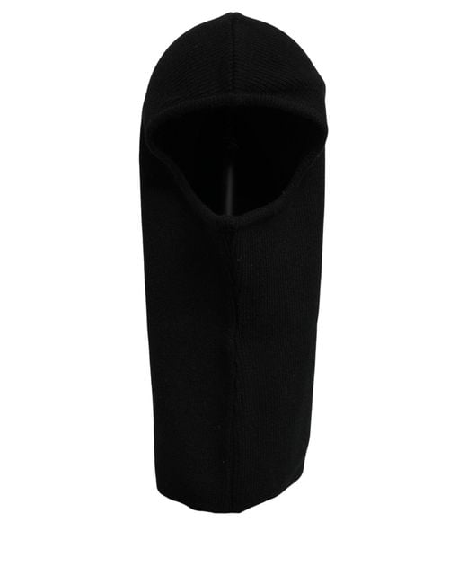 Dolce & Gabbana Men Black Wool Ribbed Knit Balaclava Wrap One Size Hat for men