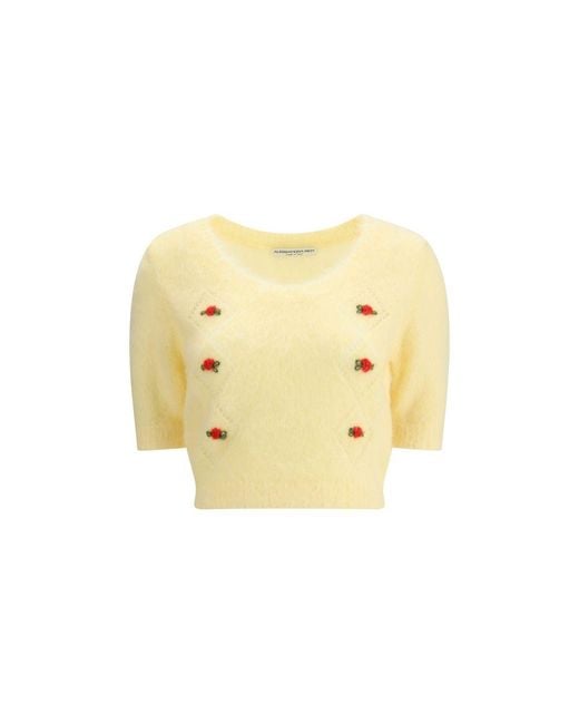 Alessandra Rich Yellow Short Sleeve Mohair Sweater