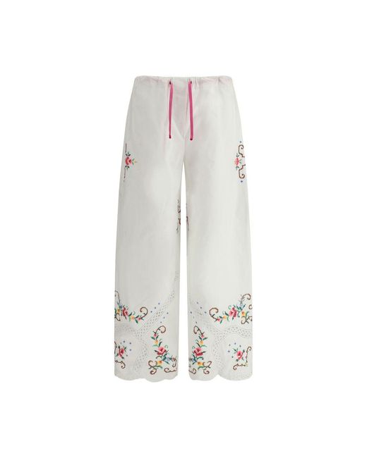 Ella White Pants With Floral Details
