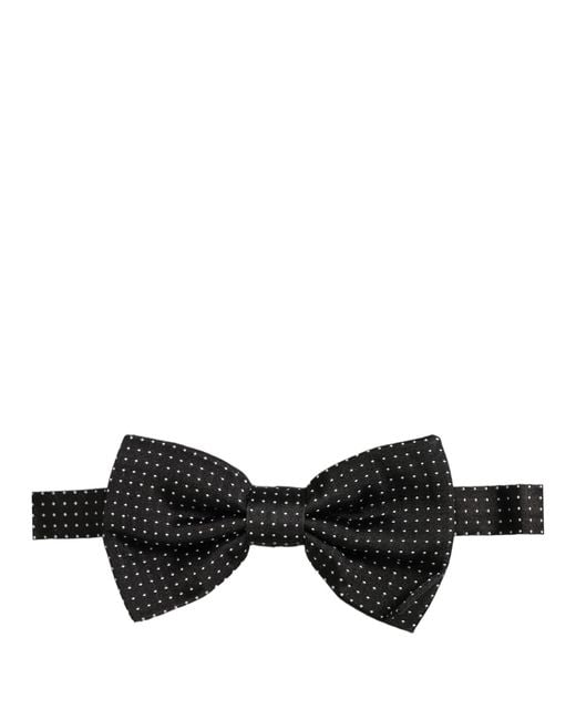 Dolce & Gabbana Men Black Polka Dot Silk Adjustable Neck Papillon Bow Tie for men