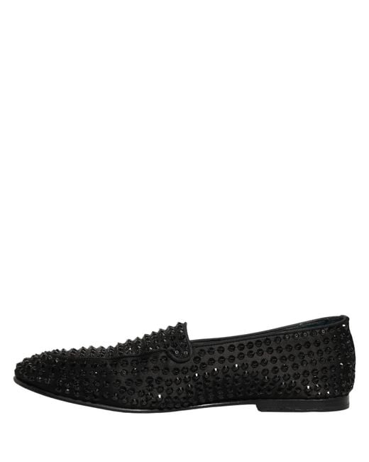 Dolce & Gabbana Black Rhinestone Embellished Loafers Shoes for men