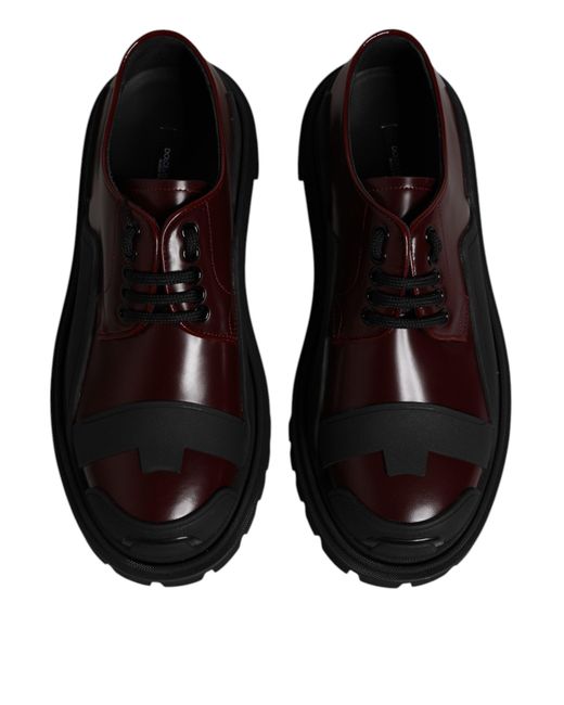 Dolce & Gabbana Black Red Leather Lace Up Trekking Dress Shoes for men