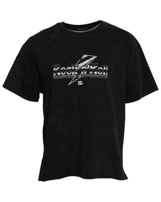 Dolce & Gabbana Black Graphic Print Cotton Crew Neck T-Shirt for men