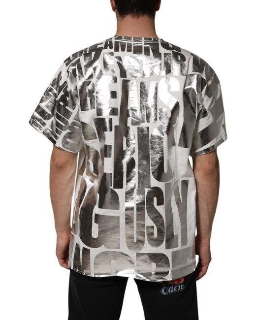 Dolce & Gabbana Black Cotton Metallic Slogan Print T-Shirt for men