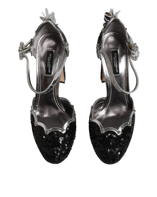 Dolce & Gabbana Black Sequin Ankle Strap Sandals Shoes