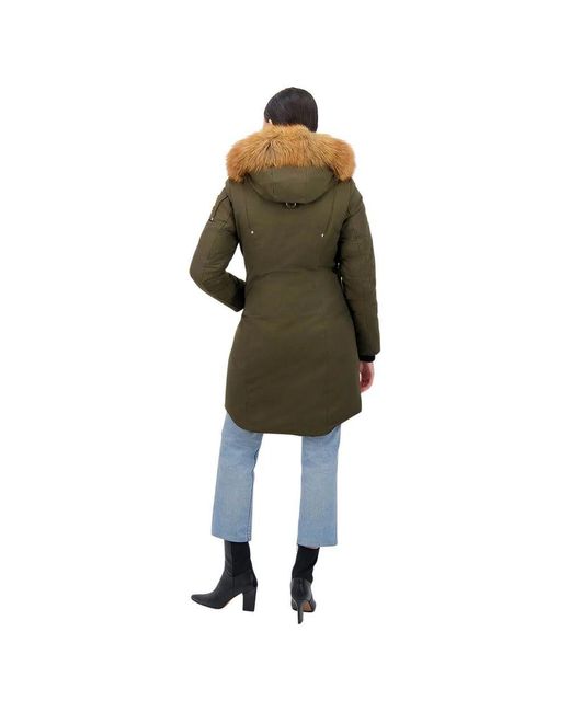 Moose Knuckles Green Gold-adorned Stirling Parka With Blue Fox Fur