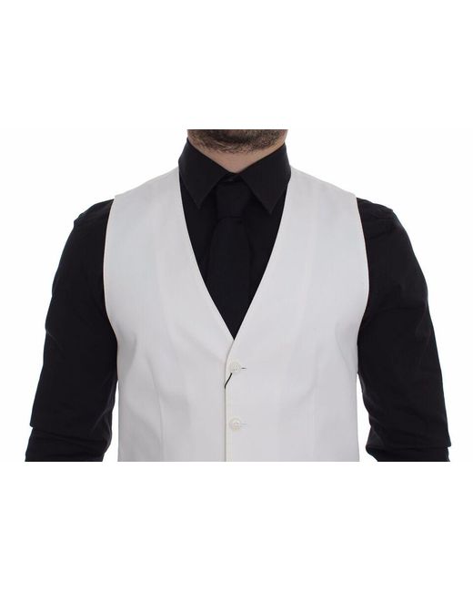 Dolce & Gabbana White Cotton Silk Blend Dress Vest Blazer for men