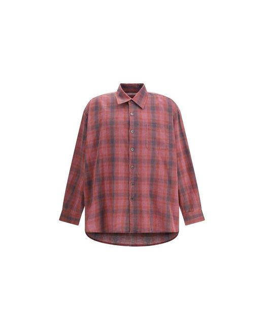 Our Legacy Red Flannel Check Borrowed Shirt for men