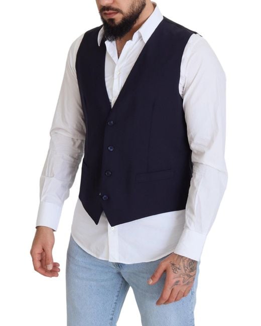Dolce & Gabbana Blue Wool Vest Classic Fit for men