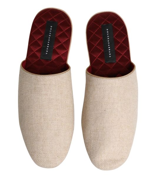 Dolce & Gabbana Multicolor Beige Shetland Wool Red Quilted Slippers Shoes for men