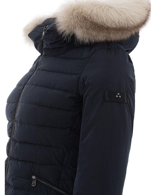 Peuterey Blue Quilted Jacket With Fur