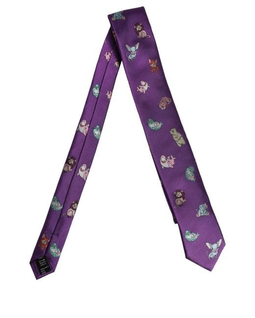 Dolce & Gabbana Men Purple Animal Print Adjustable Tied Necktie Tie for men