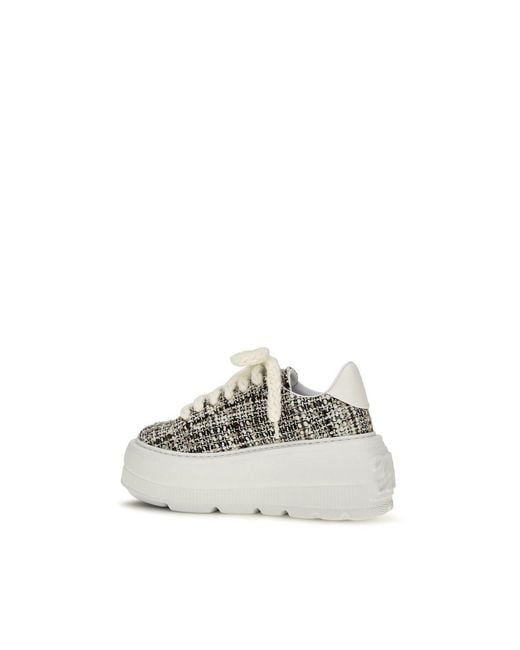 Casadei White Multicolor Fabric Platform Sneakers