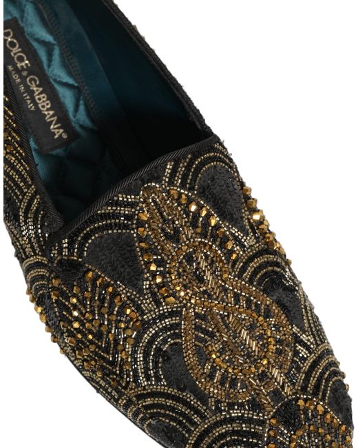 Dolce & Gabbana Black Gold Embellished Dress Loafers Shoes for men