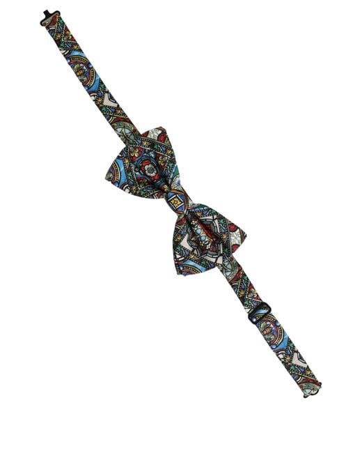 Dolce & Gabbana Black Men Multicolor Sicilian Adjustable Neck Papillon Bow Tie for men