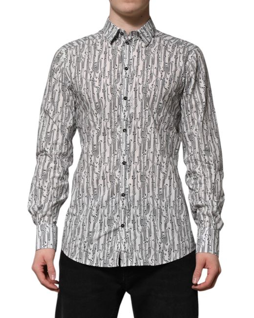 Dolce & Gabbana Gray Floral Print Casual Long Sleeves Shirt for men