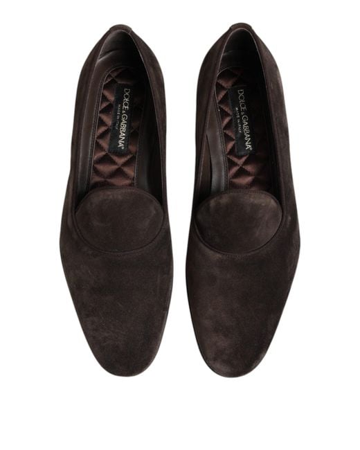 Dolce & Gabbana Black Brown Velvet Leather Slip On Loafers Shoes for men