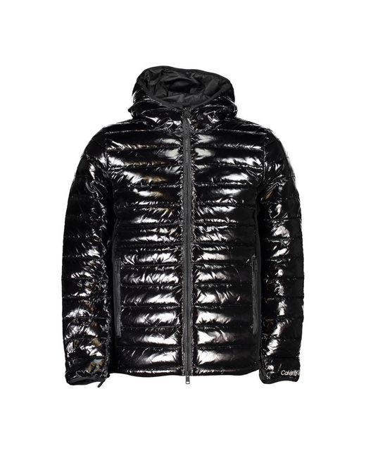 Calvin Klein Black Sleek Nylon Hooded Jacket With Contrast Details for men