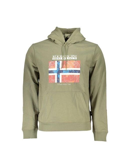 Napapijri Green Fleece Hooded Sweatshirt With Logo for men