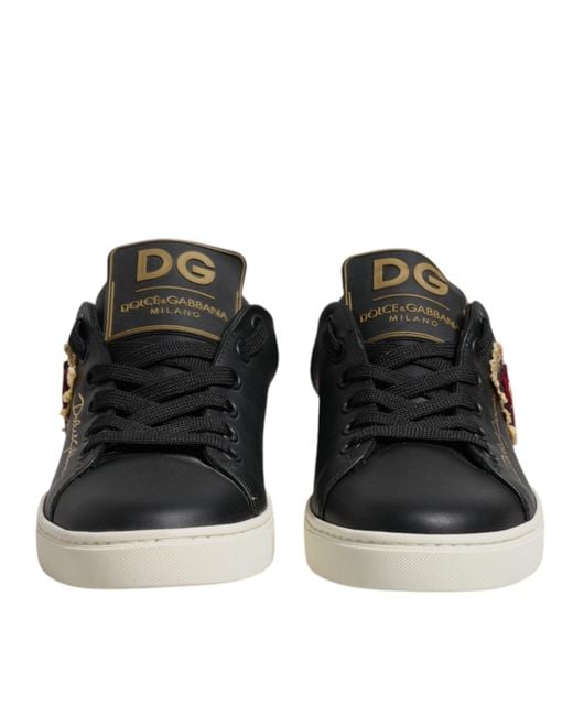 Dolce & Gabbana Black Leather Heart Sneakers Shoes