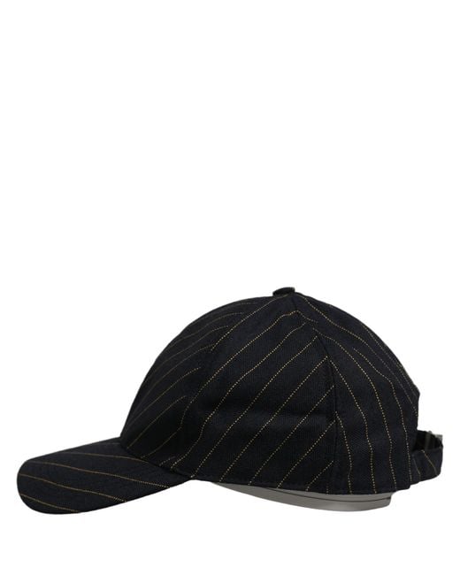 Dolce & Gabbana Black Gold Pinstriped Cotton Baseball Cap Hat for men