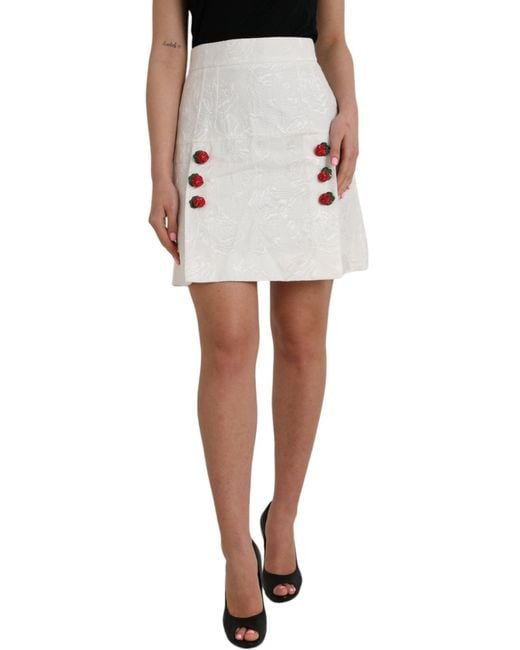 Dolce & Gabbana White Floral Brocade Embellished Mini Skirt
