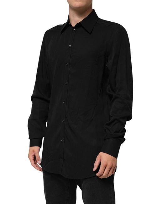 Dolce & Gabbana Black Viscose Long Sleeve Formal Dress Shirt for men