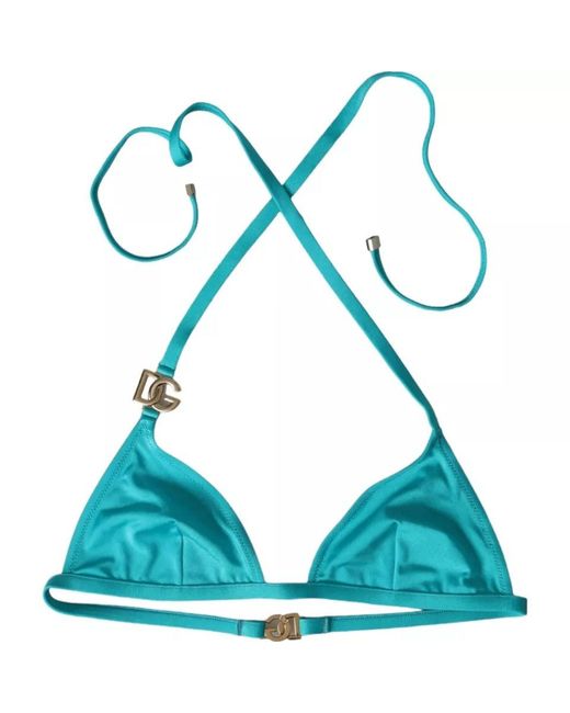 Dolce & Gabbana Blue Halter Dg Logo Swimwear Beachwear Bikini Top