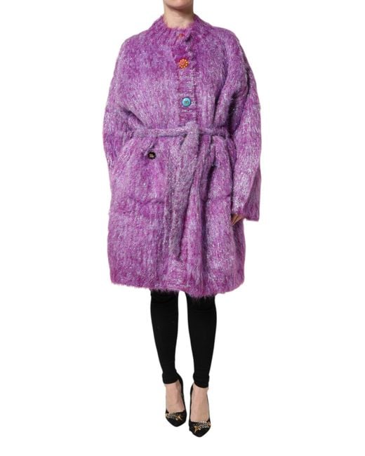 Dolce & Gabbana Purple Button Embellished Trench Coat Jacket