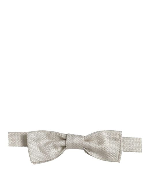 Dolce & Gabbana Gray Men White 100% Silk Adjustable Neck Papillon Bow Tie for men