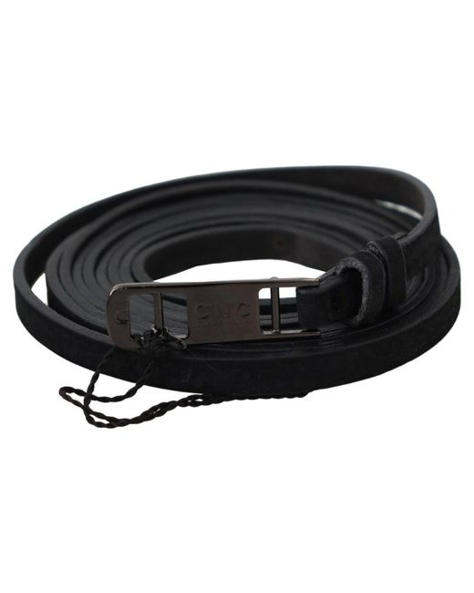CoSTUME NATIONAL Black Leather Skinny Logo Buckle Belt