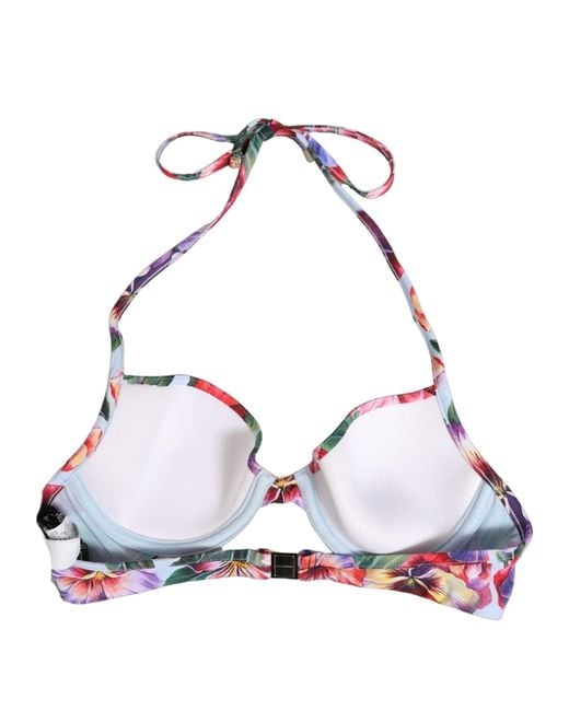 Dolce & Gabbana Pink Top Multicolor Floral Print Beachwear Bikini