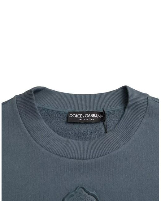 Dolce & Gabbana Blue Cotton Logo Patch Crew Neck Men Pullover Sweater for men