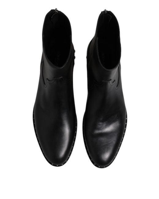 Dolce & Gabbana Black Leather Logo Ankle Boots Studded Shoes for men