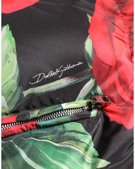 Dolce & Gabbana Black Multicolor Floral Puffer Coat Full Zip Jacket