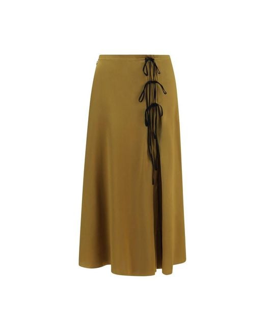 Ganni Green Bicolor Acetate Midi Skirt