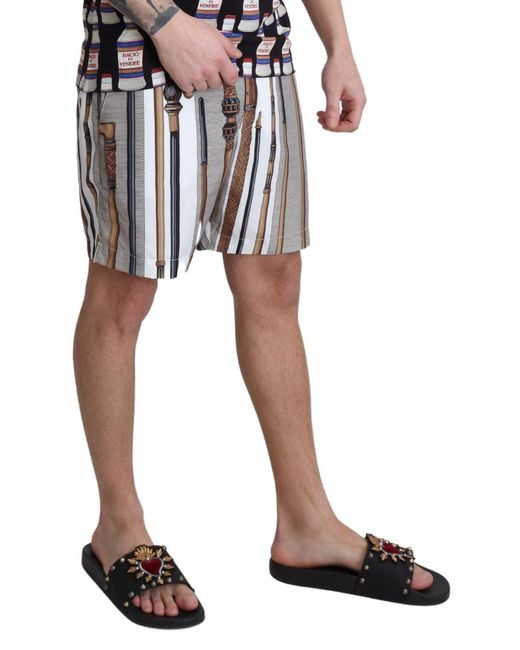 Dolce & Gabbana Black Dolce Gabbana Walking Stick Swimshorts Beachwear Shorts for men