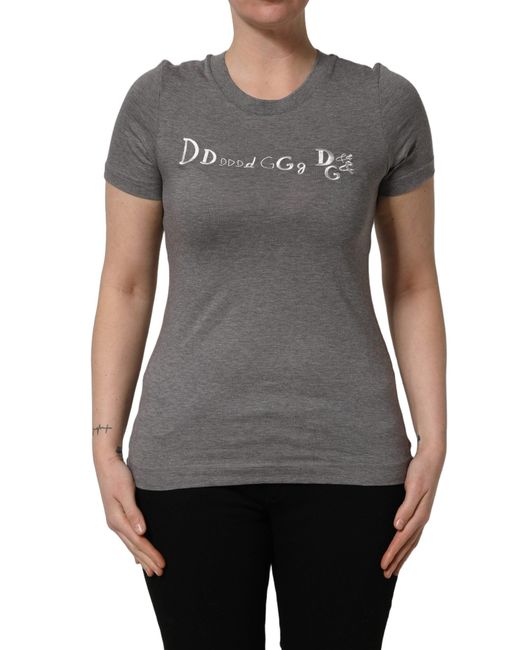 Dolce & Gabbana Gray Logo Embroidery Short Sleeve T