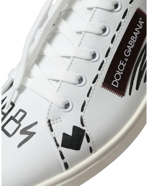 Dolce & Gabbana White Bordeaux Leather Logo Low Top Sneakers Shoes for men
