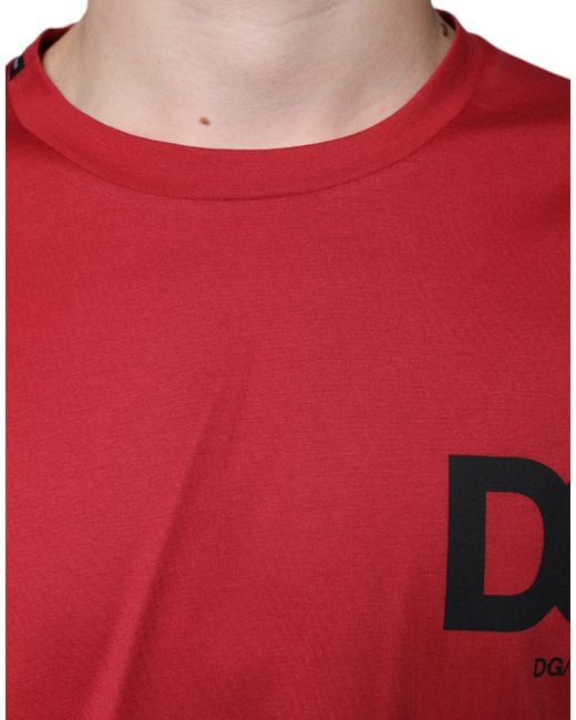 Dolce & Gabbana Red Cotton Dg Logo Print Crew Neck T-Shirt for men
