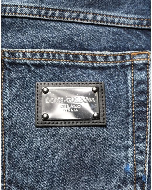 Dolce & Gabbana Dark Blue Washed Mid Waist Straight Men Denim Jeans for men