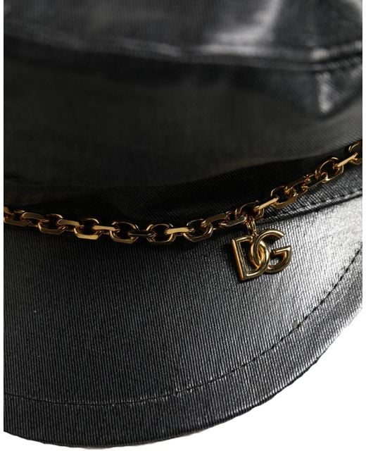 Dolce & Gabbana Black Cotton Gold Dg Chain Baker Boy Capello Hat