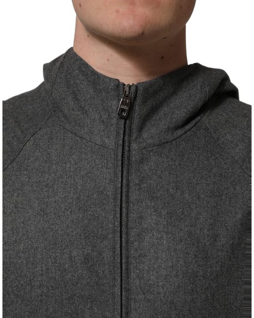 Dolce & Gabbana Gray Cotton Hooded Full Zip Bomber Jacket Nylon Clothing for men