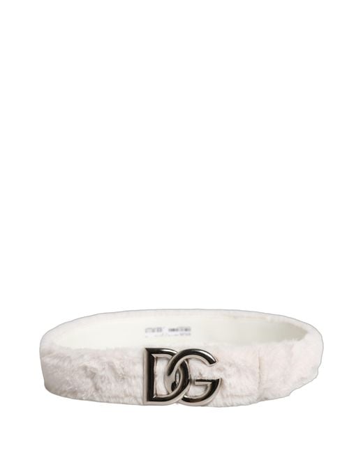 Dolce & Gabbana White Fleece Silver Dg Logo Metal Buckle Belt