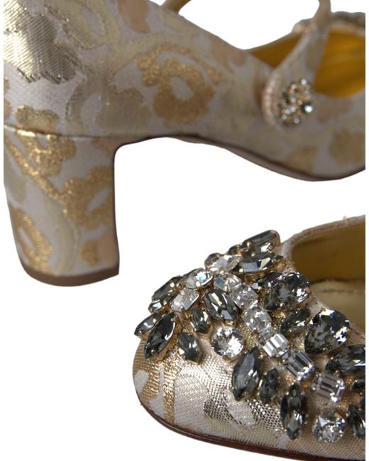 Dolce & Gabbana Metallic Jacquard Crystal Mary Janes Pumps Shoes