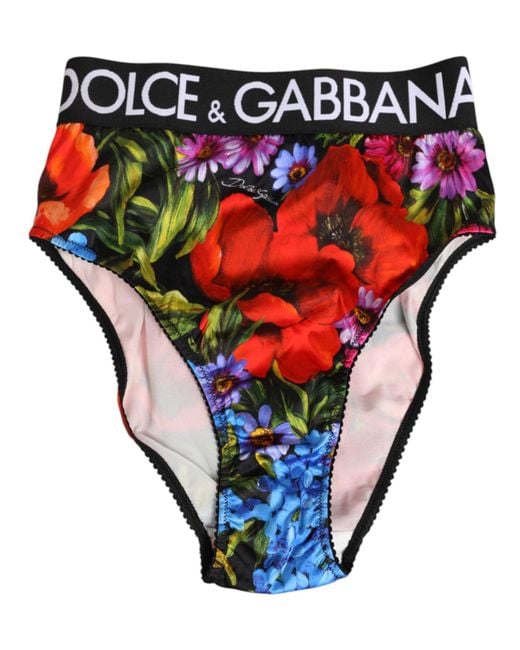 Dolce & Gabbana Blue Multicolor Floral Print High Waist Panty Underwear